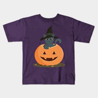 Happy Halloween Witch Cat Kids T-Shirt